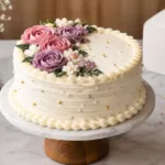 Customized floral buttercream cake with pink and purple roses at The Chocolate Room Etobicoke, Toronto.